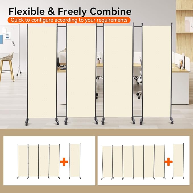 Room Divider 22''W Wall Divider for Room Partition (Heavy Duty Base) 1 Panel Partition Room Dividers, Freestanding Room Divider Screen Separation W/Wheels Folding Privacy Screen Panel Space Separator