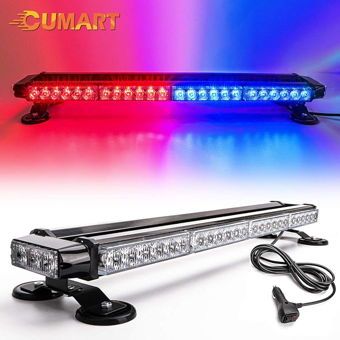26.5" Red Blue 54 LED Rooftop Beacon Light Bar For Police Cops Firefighter Vehicles Work Truck Cars Emergency Warning Flashing EMS First Responder POV Strobe Light Traffic Advisor with Magnetic