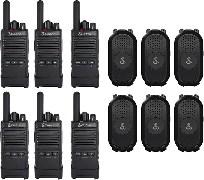 Cobra Business Radio Bundle – 12 Professional Walkie Talkies (6 PX280, 6 PX650) - Compact Long-Range Two-Way Radios, Dock Chargers, IP54 Durable, Rechargeable