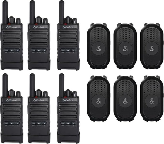 Cobra Business Radio Bundle – 12 Professional Walkie Talkies (6 PX280, 6 PX650) - Compact Long-Range Two-Way Radios, Dock Chargers, IP54 Durable, Rechargeable
