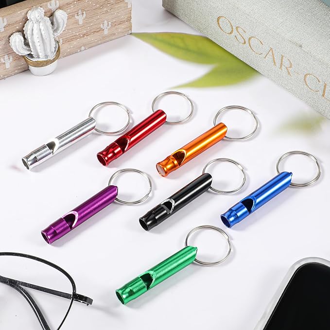 120 Pcs Bulk Emergency Whistles Aluminum Survival Whistle with Keychain 7 Colors Extra Loud Safety Whistle for Camping Hiking Hunting Fishing Boating Outdoor Sports