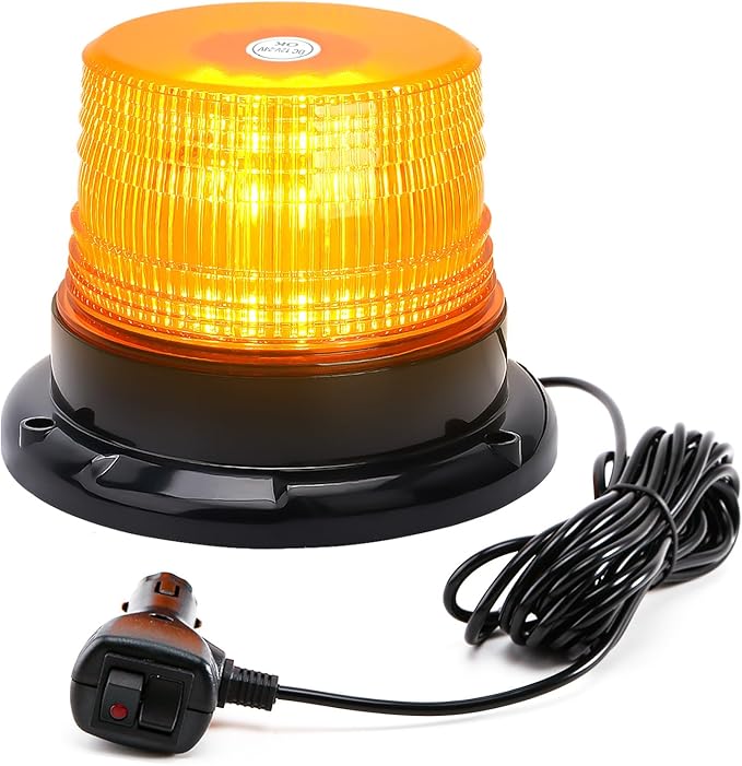 Amber Beacon Strobe Lights w/Magnetic Base, 12-24V Warning Safety Flashing Emergency Mini Light Bar for Trucks Vehicles Car