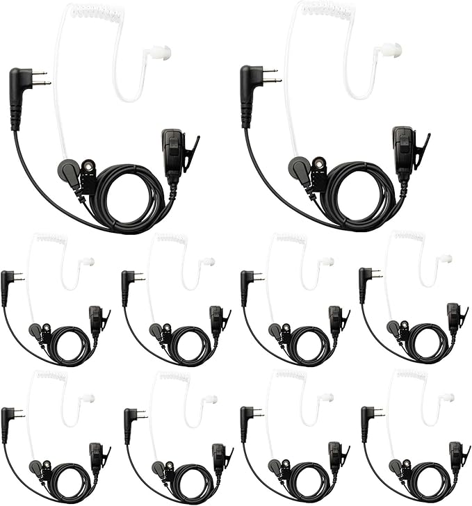 10 PCS CP200D RDM2070D Surveillance Earpiece Compatible with Motorola Radio CLS1410 CLS1110 CP200 GP300 GP2000 Walkie Talkie Radio with PTT Mic Tansparent Acoustic Tube Headset
