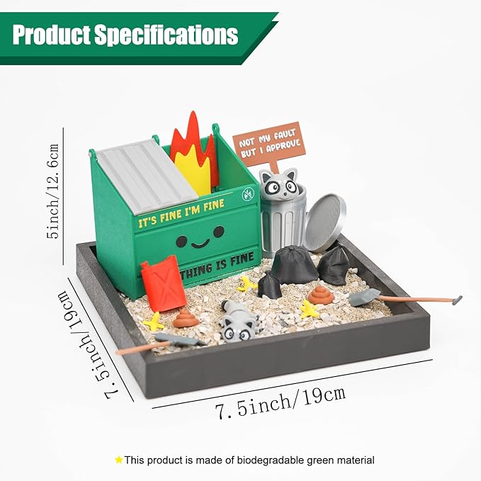 Tian Zhun Dumpster Fire Zen Garden for Desk Mini Zen Garden Gag Gifts Funny Sand Tray Therapy Kit White Elephant Gifts Sand Included