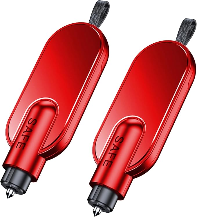 Amooca Emergency Escape Tool 2-Pack Window Breaker & Seatbelt Cutter 2-in-1 Portable Car Safety Hammer for Home & Vehicle Glass Break Red