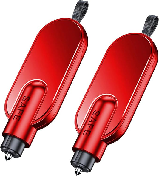 Amooca Emergency Escape Tool 2-Pack Window Breaker & Seatbelt Cutter 2-in-1 Portable Car Safety Hammer for Home & Vehicle Glass Break Red