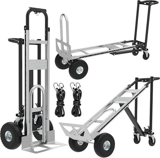 3in1 Convertible Hand Truck Dolly Cart, 880 lb Aluminum Hand Trucks Heavy Duty Furniture Appliance Dolly W/10 Wheels,Utility Cart for Transport & Moving Office, Home & Warehouse Use (Silver Black)
