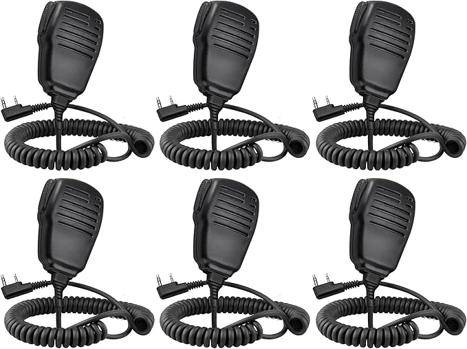 SAMCOM Speaker Mic for Two Way Radios,2 Pin Walkie Talkies Shoulder Mic, Handheld Walkie Talkie Microphone for Most 2 Way Radio, K Type Radio Microphone with PTT (6 Pack)