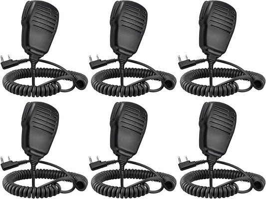 SAMCOM Speaker Mic for Two Way Radios,2 Pin Walkie Talkies Shoulder Mic, Handheld Walkie Talkie Microphone for Most 2 Way Radio, K Type Radio Microphone with PTT (6 Pack)