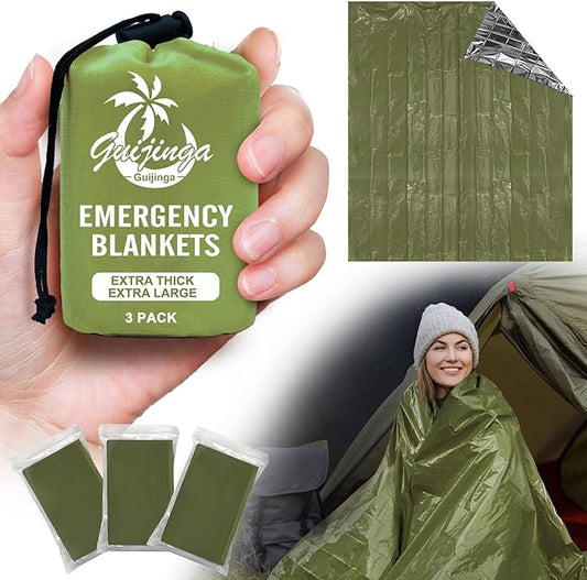 3-Pack Emergency Blanket, Extra-Thick Extra-Large Survival Blanket, Thermal Reflective Emergency Thermal Blanket for Outdoor Adventures, for Camping, Hiking, and Car Emergencies