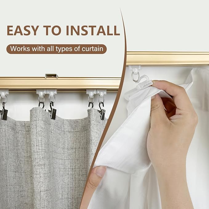 Ceiling Curtain Track Ceiling and Wall Mounted Heavy-Duty Curtains Rails Room Divider Curtains Shower RV Tracks Ceiling Sliding Curtain Rods With Clips,Gold 9ft.