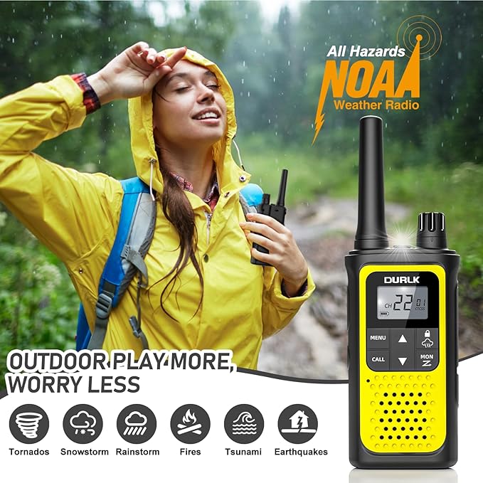 Walkie Talkies Long Range for Adults - 2 Pack Rechargeable Walkie Talkies Two Way Radios 22 FRS Channels, NOAA Weather Alerts, 1800mAh Li-ion Battery, LED Flashlight, VOX for Hiking Camping (Yellow)