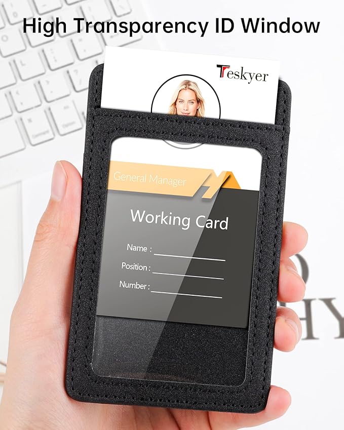 Teskyer Badge Holder with Lanyard, Leather ID Name Badge Card Holder with Lanyard for ID Badges, Vertical, Starry Black