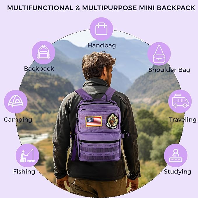 9L Mini Tactical Backpack for Men Women,Small Military Tactical Backpack for Sport,Gym,Hiking,Travel,Camping (Purple)