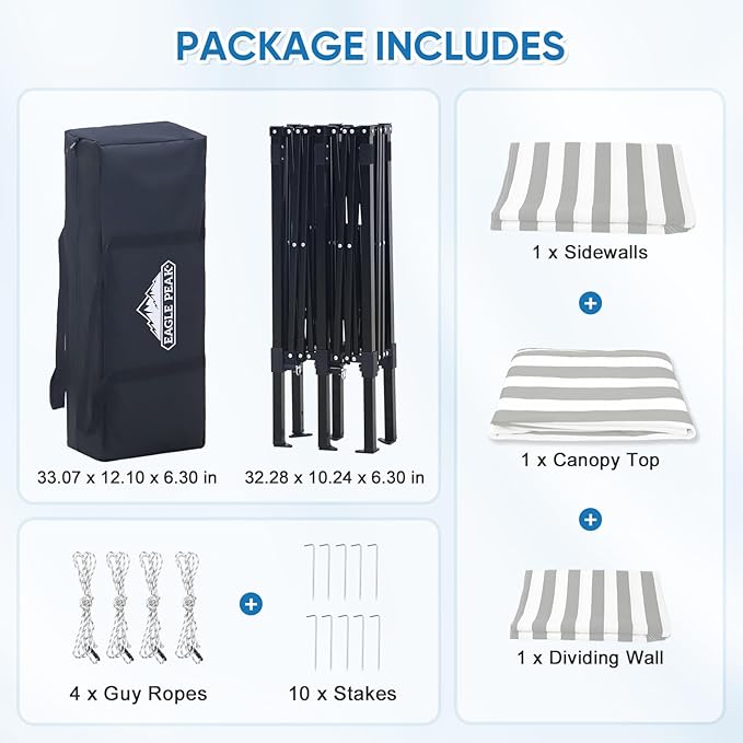 EAGLE PEAK Outdoor Changing Room 8x4, 2 Room Pop Up Portable Changing Room, Sun Shelter, Pop Up Changing Tent for Beach or Pool,Portable Dressing Room for Photoshoots (Gray/White)