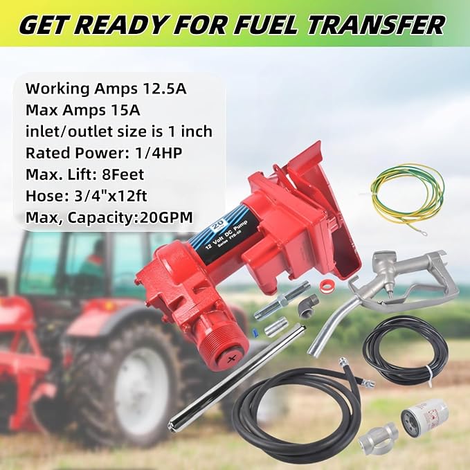 20 GPM 12V Fuel Transfer Pump with Manual Nozzle & Particulate Filter, High Flow Gas Iron Heavy Duty DC Transfer Pump for Gasoline, Diesel Fuel, Kerosene, Biodiesel Vahaha
