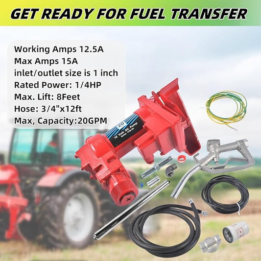 20 GPM 12V Fuel Transfer Pump with Manual Nozzle & Particulate Filter, High Flow Gas Iron Heavy Duty DC Transfer Pump for Gasoline, Diesel Fuel, Kerosene, Biodiesel Vahaha