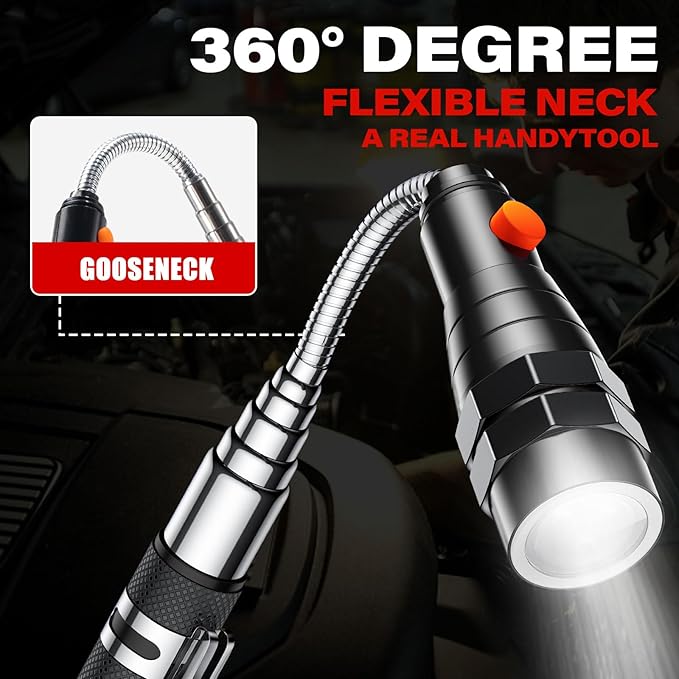 Gifts for Dad, Magnetic Pickup Tool, Telescoping Magnet Pickup Tool with 3 LED Flashlight, Christmas Gifts Stocking Stuffers for Men, Cool Gadget Gifts for Men, Black