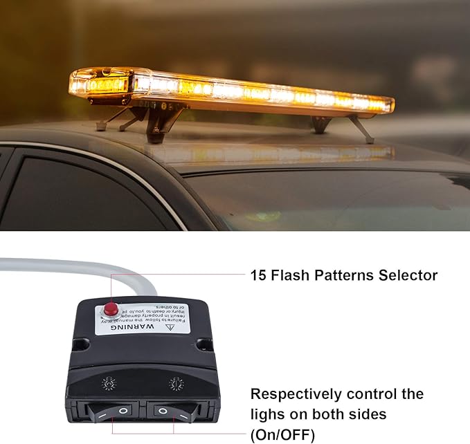 ASPL 47" 88 LED High Intensity Low Profile Roof Top Strobe Light Bar Emergency Warning Strobe Lights for Tow Truck Construction Vehicles (Amber/White)