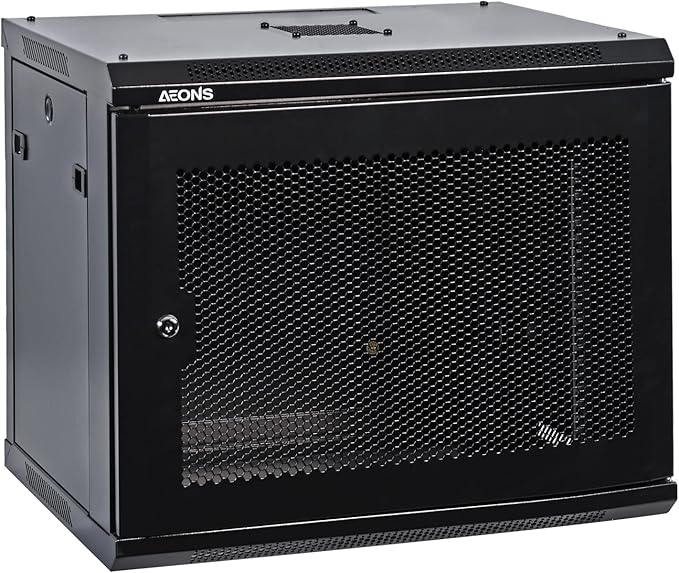 9U Professional Wall Mount Network Server Cabinet Enclosure 19-Inch Server Network Rack Meshed Door Low-Profile Black