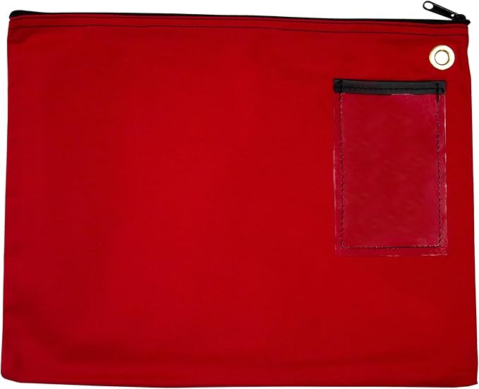 Interoffice Transit Mailbag, Canvas Envelope, Grommet for Padlock & Zip Tie, Large Zipper Pouch, Sack for Documents, 14 x 11 inch (Red)