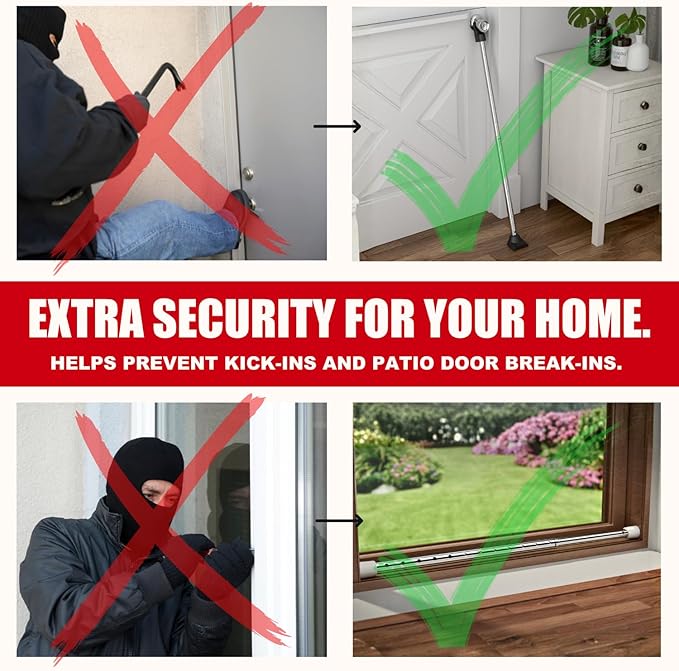 Door Stoppers Security Bar, SECURITYMAN 2 in 1 Adjustable Door Security Bar & Sliding Door Security Bar - Heavy Duty Door Lock Stick Jammer for Apartment, Dorm, Front Door Inside Safety Must Haves
