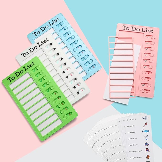 Aleric 4 Pcs Chores Chart for Kids, Daily Routine Chore Chart for Kids, Visual Schedule for Kids Chore Charts, Chore Board, RV Checklist, Sliding Planning Board to Do List ADHD Tools for Multiple Kids
