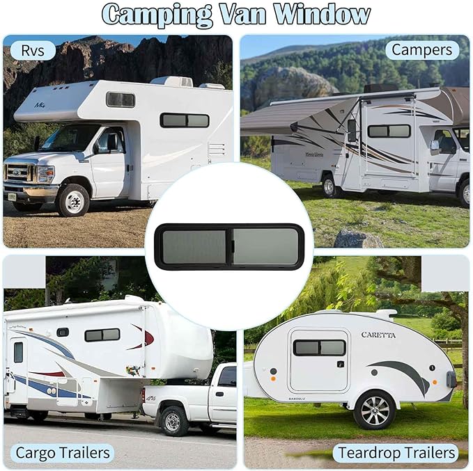 33"x10" RV Van Bunk Window - Driver Side, DOT Certified, Half-Slider Privacy Glass, Anodized Aluminum Frame, UV Protection, Easy Clamp-in Installation (Fits 33" W x 10" H Cut-Out)