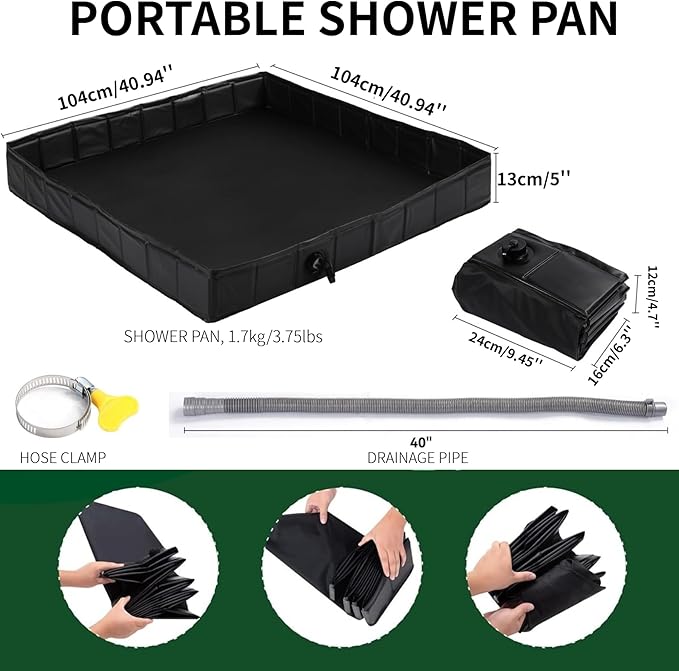 DANCHEL OUTDOOR Car Awning Shower Tent Room with Portable Shower Pan, Camping Privacy Shelter Enclosure Overland Portable Changing Room w/LED Light 3.3ft x 3.3ft Gray