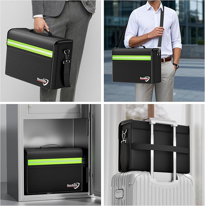DocSafe 5200°F Large Fireproof＆Wate-Resistant Document Bag with Multiple Pockets,(17”x12.5”x7.2”) File Storage Organizer Important Document Holder