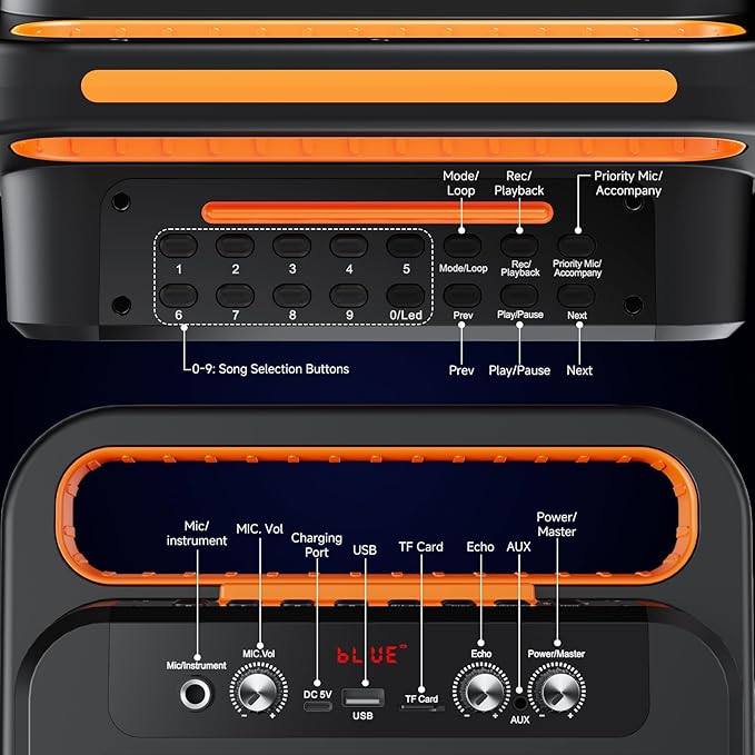 JYX Karaoke Machine with 2 Wireless Microphones, Portable Bluetooth Karaoke Speaker for Adults, PA System Speaker with LED Lights Support REC/USB/AUX/TF for Outdoors Home Party (MS79)