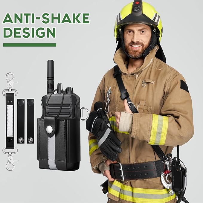 Eccliy Radio Strap Firefighter Leather Radio Holster EMS EMT Bundle Set with Belt, Strap, Anti-sway Tape for Firefighters, EMT, Police, Search and Rescue (Reflective Strips)