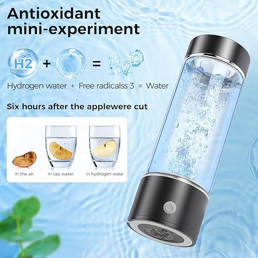 2025 New Hydrogen Water Bottle, 15OZ Hydrogen Water Generator Bottles 3000PPB in 3 Min with SPE & PEM Technology Portable Rechargeable Hydrogen Rich Glass Health Care Gifts for Family, Friends, Travel