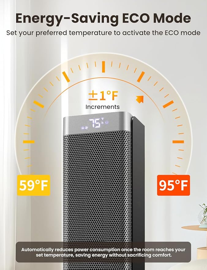 Space Heaters for Indoor Use, 1500W PTC Ceramic Electric Heater with Thermostat, Room Temperature Display, 70° Oscillation, Remote Control, 12H Timer, Quiet Portable Heater for Office Bedroom