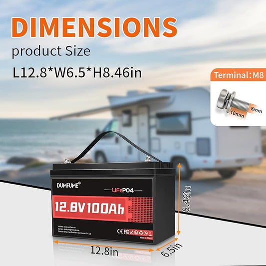 12V 100Ah LiFePO4 Lithium Battery, Built-in 100A BMS, 1280Wh, Up To 6000+ Cycles, Ideal For RV, Solar Off-Grid Systems, Home Energy Storage