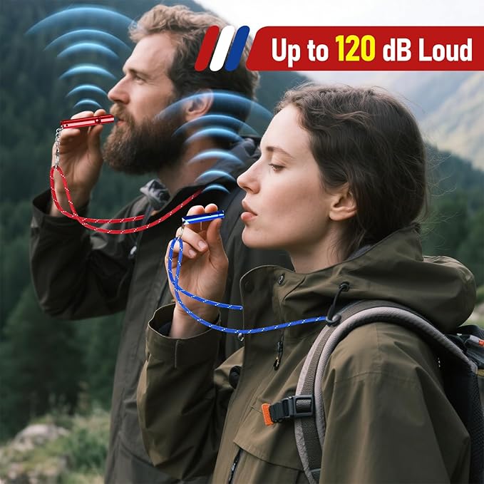 Emergency Whistle Set – 6 Aluminum Whistles, 3 Paracord Lanyards, 3 Carabiners for Camping, Hiking, Fishing, Hunting & Survival. Loud Safety Rescue Signaling for Marine Boat Lifeguard