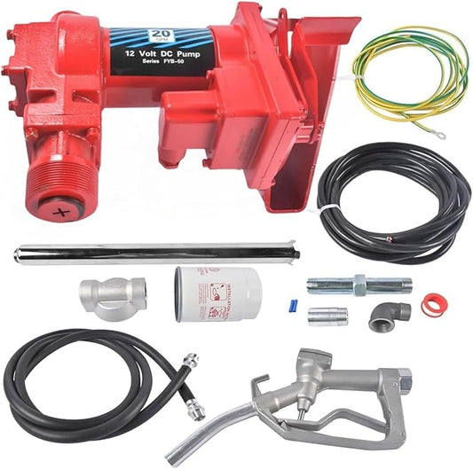 20 GPM 12V Fuel Transfer Pump with Manual Nozzle & Particulate Filter, High Flow Gas Iron Heavy Duty DC Transfer Pump for Gasoline, Diesel Fuel, Kerosene, Biodiesel Vahaha