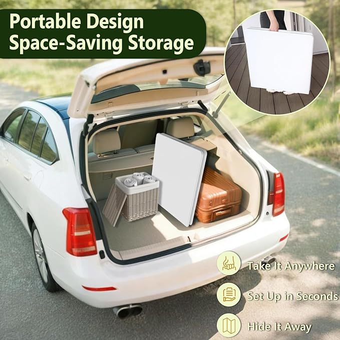 Folding Table, 4FT Foldable Picnic Table with Adjustable Height, Heavy Duty Fold-in-Half Portable Table for Weddings, Camping, RV Travel, Parties, BBQs, and Indoor Use, Easy to Fold and Store