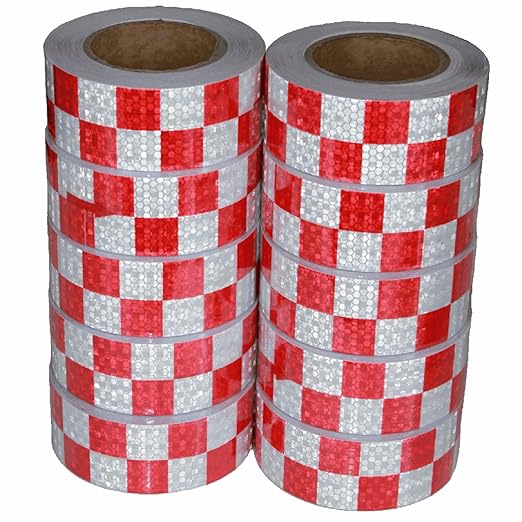 Red and White Reflective Tape 2 inch X 66 feet X 10 Rolls, Outdoor Waterproof Hazard Conspicuity Warning Marking Tape