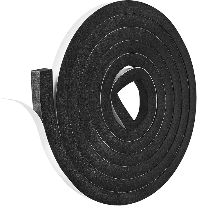 Kikerike Self Adhesive Foam Tape Weatherstrip 1/2In x 1/2In x 16.5Ft High Density Foam Insulation Strips Seal Weather Stripping with Strong Adhesive for Door and Window Sound Isolation Soundproofing