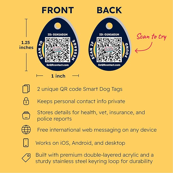Smart Dog Cat Tag - Custom QR Code Pet ID, Durable Acrylic, 2 Pack, Round, No Subscription Fees