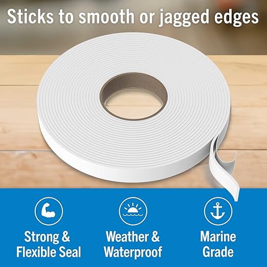 Butyl Tape, RV and Marine Window Seal Kit, White Double-Sided Putty Tape, 1/8" x 3/4" x 36 Ft, Waterproof Rubber Caulking for Boat, RV Windows, and Outdoor Sealing