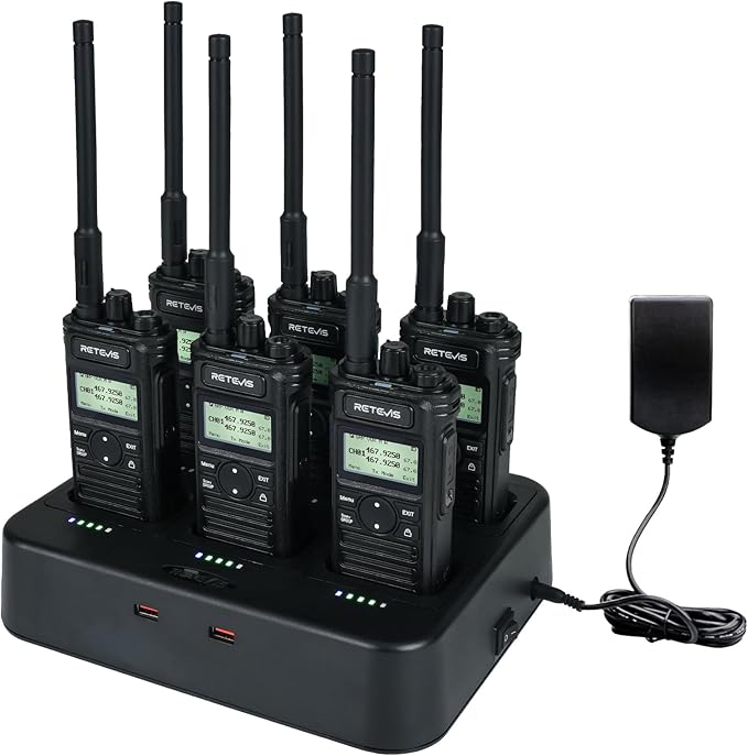 Retevis RT86S Heavy Duty 2 Way Radio Long Range, High Power Walkie Talkies, NOAA, Group Call, Emergency Alarm, 2600mAh,6 Way Charger, Waterproof Radio for Commercial, Industrial, School(6 Pack)