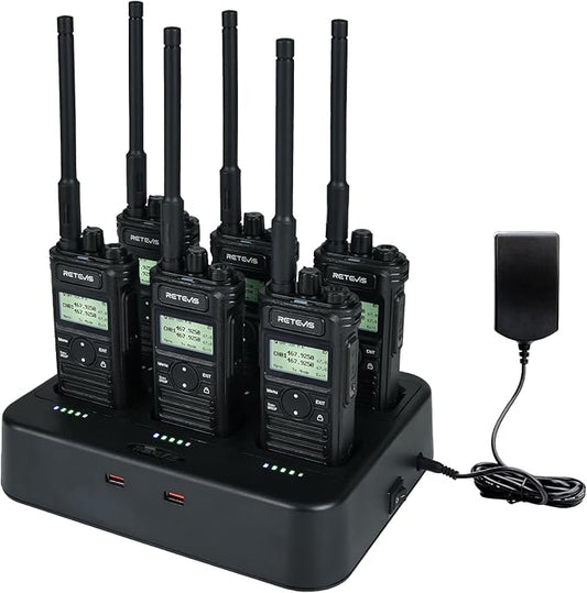 Retevis RT86S Heavy Duty 2 Way Radio Long Range, High Power Walkie Talkies, NOAA, Group Call, Emergency Alarm, 2600mAh,6 Way Charger, Waterproof Radio for Commercial, Industrial, School(6 Pack)