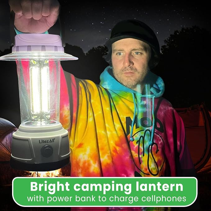 LitezAll 3500 Lumen Rechargeable Lantern – LED Lantern Rechargeable with Power Bank, Dimmable Camping Lantern, Rechargeable Lanterns for Power Outages & Camping