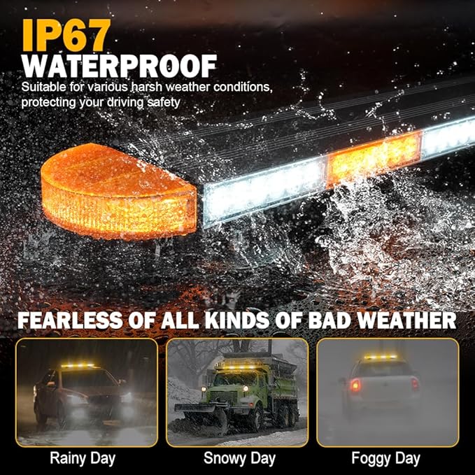 ASPL 31 inch Low Profile Rooftop Emergency Strobe Lights Bar Full Aluminum Flashing Safety Warning Traffic Advisor Lightbar Hazard Snow Plow Light for Trucks Tow Construction Vehicles (Amber/White)