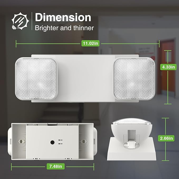 FREELICHT 10 Pack LED Emergency Lights for Business, with Battery Backup, Two Head Adjustable LED Emergency Square Lighting, UL 924 Certified