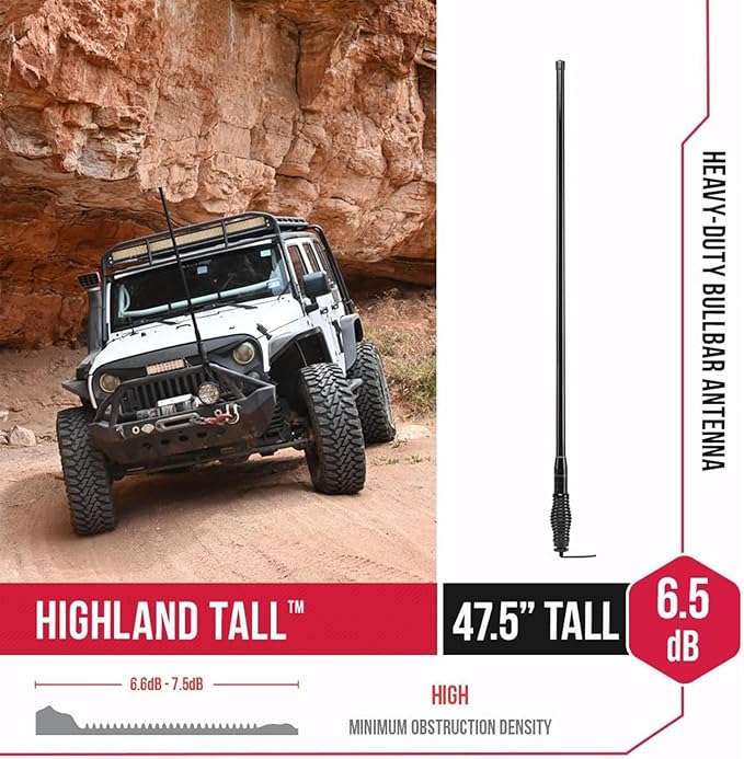 Midland - MXAT04VP-6.6dB Heavy-Duty Bull Bar Antenna with Spring Base Micromobile - 47.5” with 462-468 MHz Frequency - Long Range GMRS Communication - Overlanding Off-Roading - (Bundle)