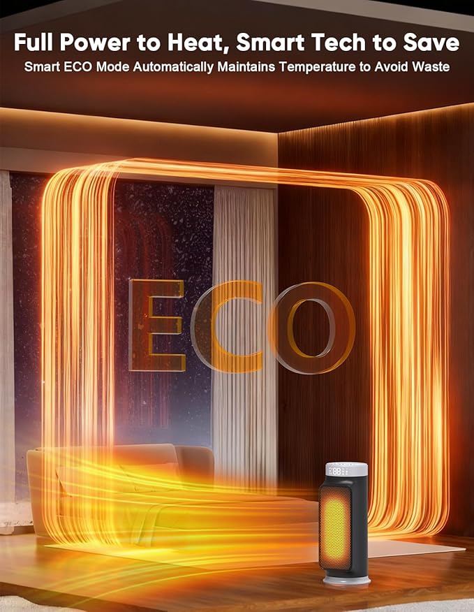1500W PTC Space Heater with Remote Control, Portable Electric Heaters for Indoor Use, Ceramic Heater for Office, 75°Oscillation, 24H Timer, 5 Modes, Safe Quiet Room Heater for Bedroom