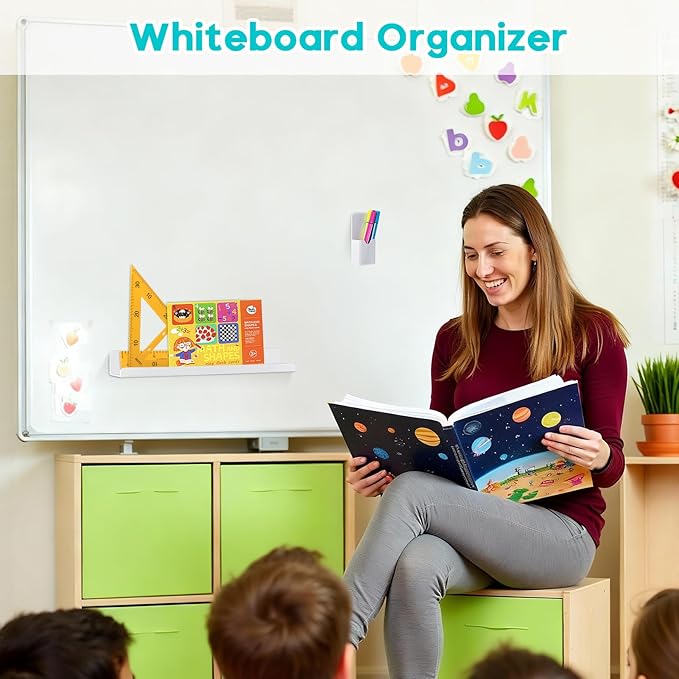 2-Pack Magnetic Shelf for Whiteboard Organizer, Holds 10 lbs Acrylic Magnetic Bookshelf Whiteboard with Pen Holder, White Board Shelf for Classroom Office Kitchen